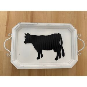 Vintage Cow Silhouette Tray Wall Decor Farmhouse Rustic Art Cottagecore Decor